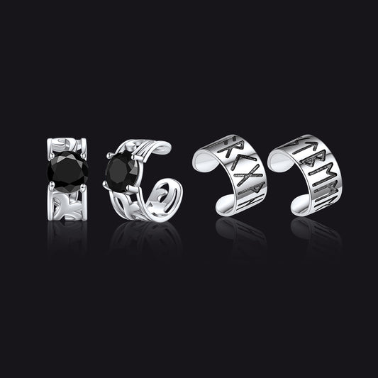 FaithHeart Viking Sterling Silver Runes Birthstone Ear Cuff Set FaithHeart Jewelry