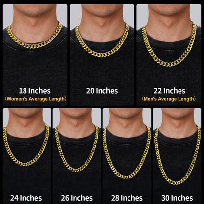 Chain length guide showing different chain lengths on a person's neck.
