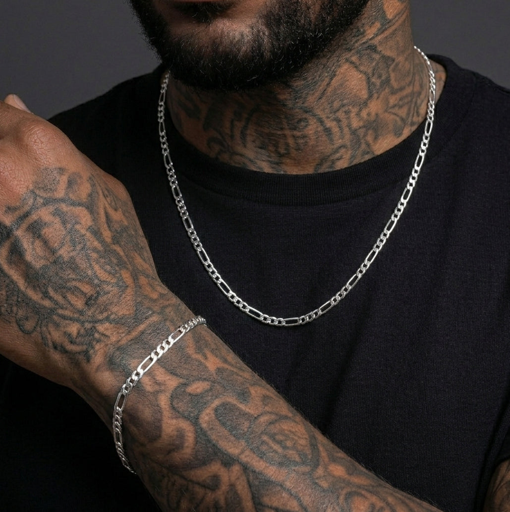 5mm Figaro Link Chain & Bracelet Bundle Set for Men