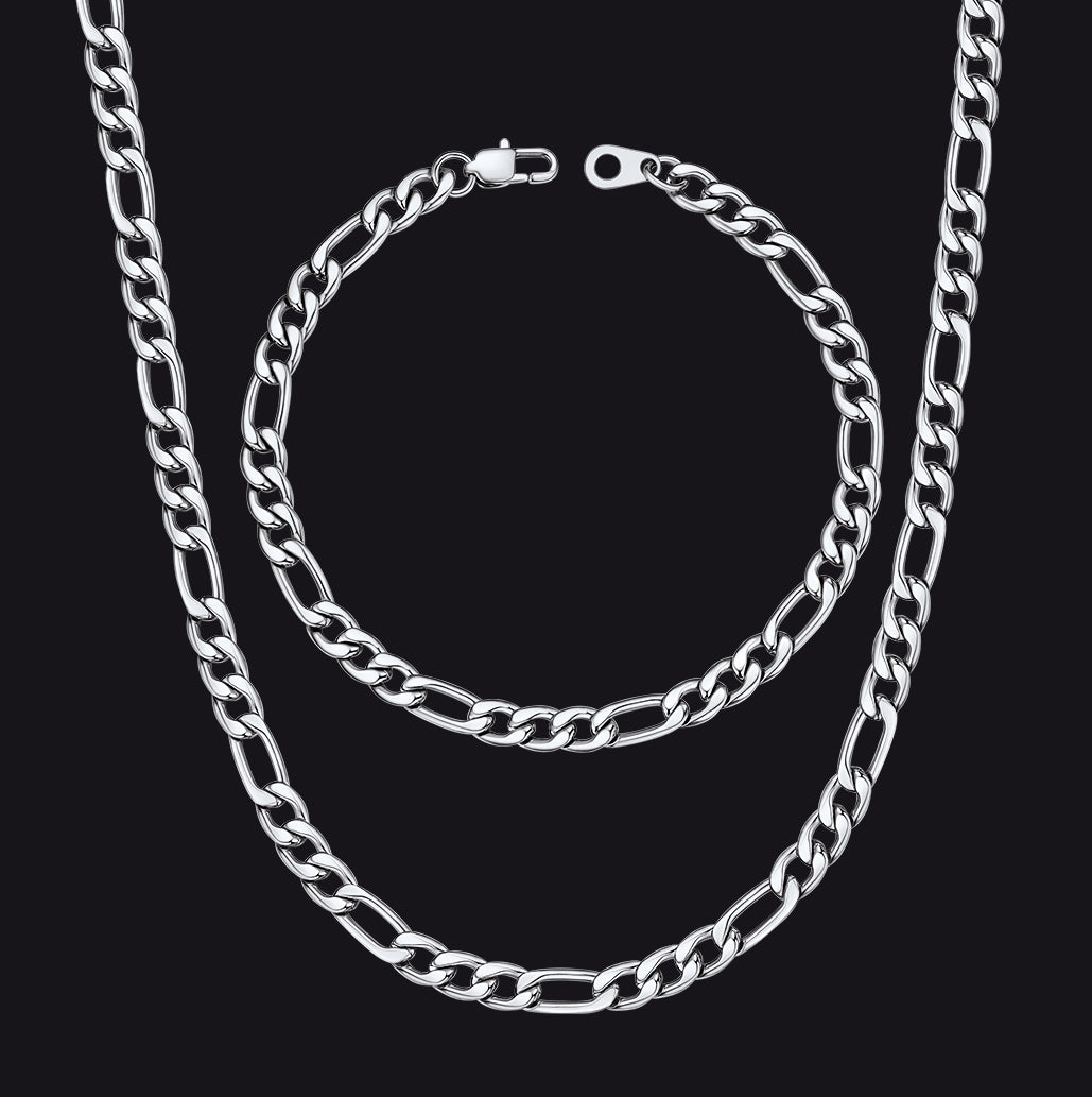 5mm Figaro Link Chain & Bracelet Bundle Set for Men