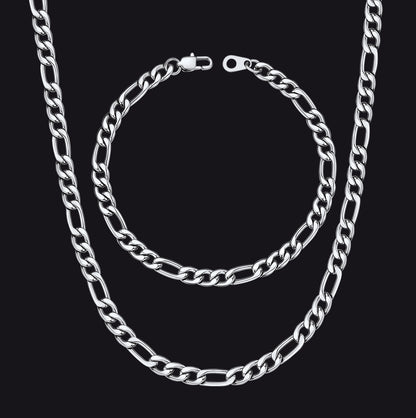 5mm Figaro Link Chain & Bracelet Bundle Set for Men