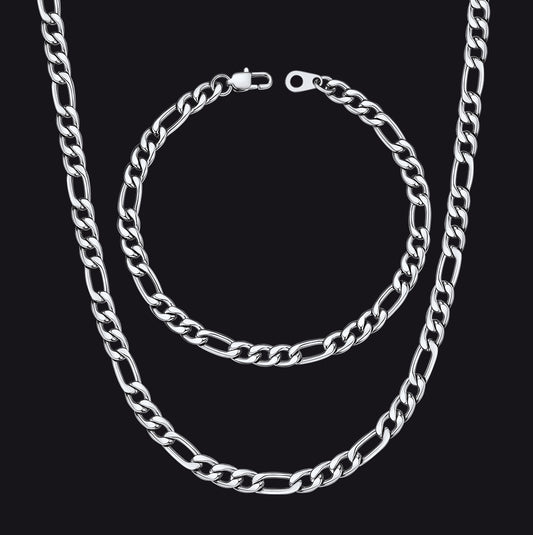 5mm Figaro Link Chain & Bracelet Bundle Set for Menimg