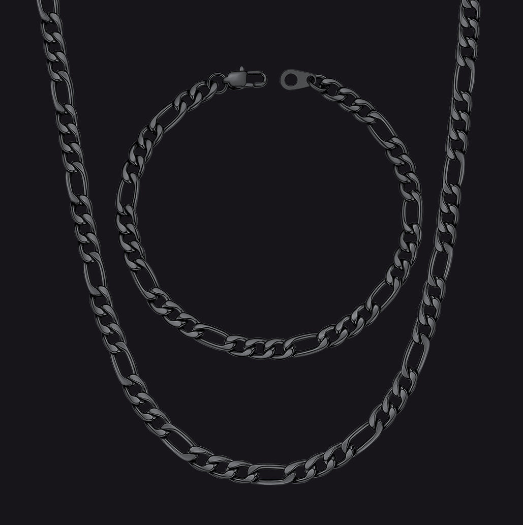 5mm Figaro Link Chain & Bracelet Bundle Set for Men