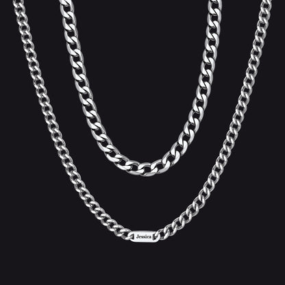 5mm Width Engraved Name Cuban Chain & 6mm Cuban Chain Set for Men