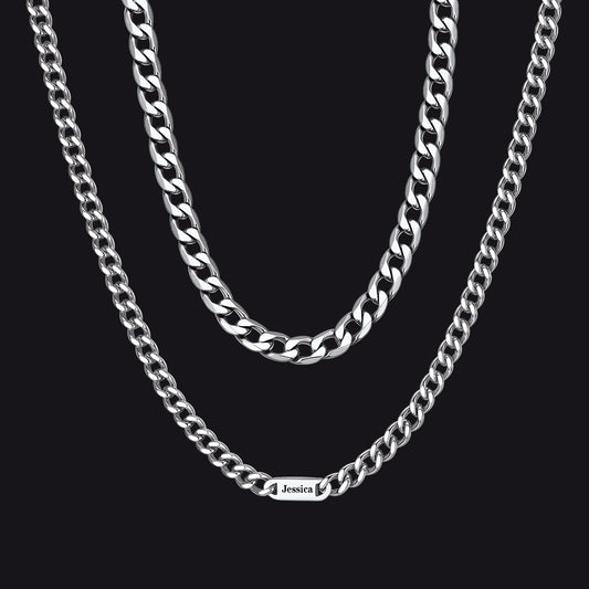 5mm Width Engraved Name Cuban Chain & 6mm Cuban Chain Set for Menimg