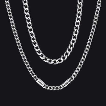 5mm Width Engraved Name Cuban Chain & 6mm Cuban Chain Set for Men