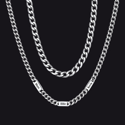 5mm Width Engraved Name Cuban Chain & 6mm Cuban Chain Set for Men