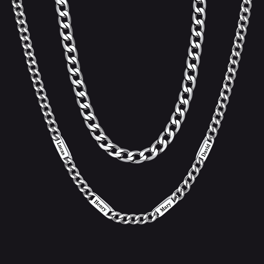 5mm Width Engraved Name Cuban Chain & 6mm Cuban Chain Set for Men