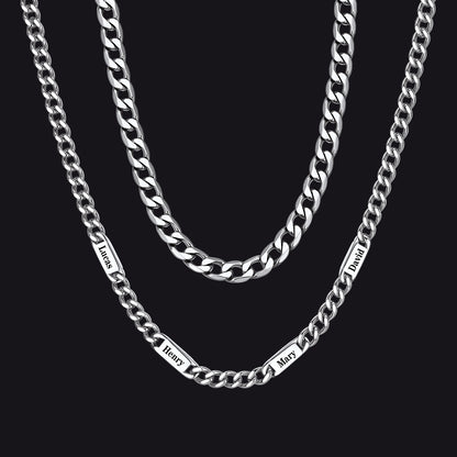 5mm Width Engraved Name Cuban Chain & 6mm Cuban Chain Set for Men