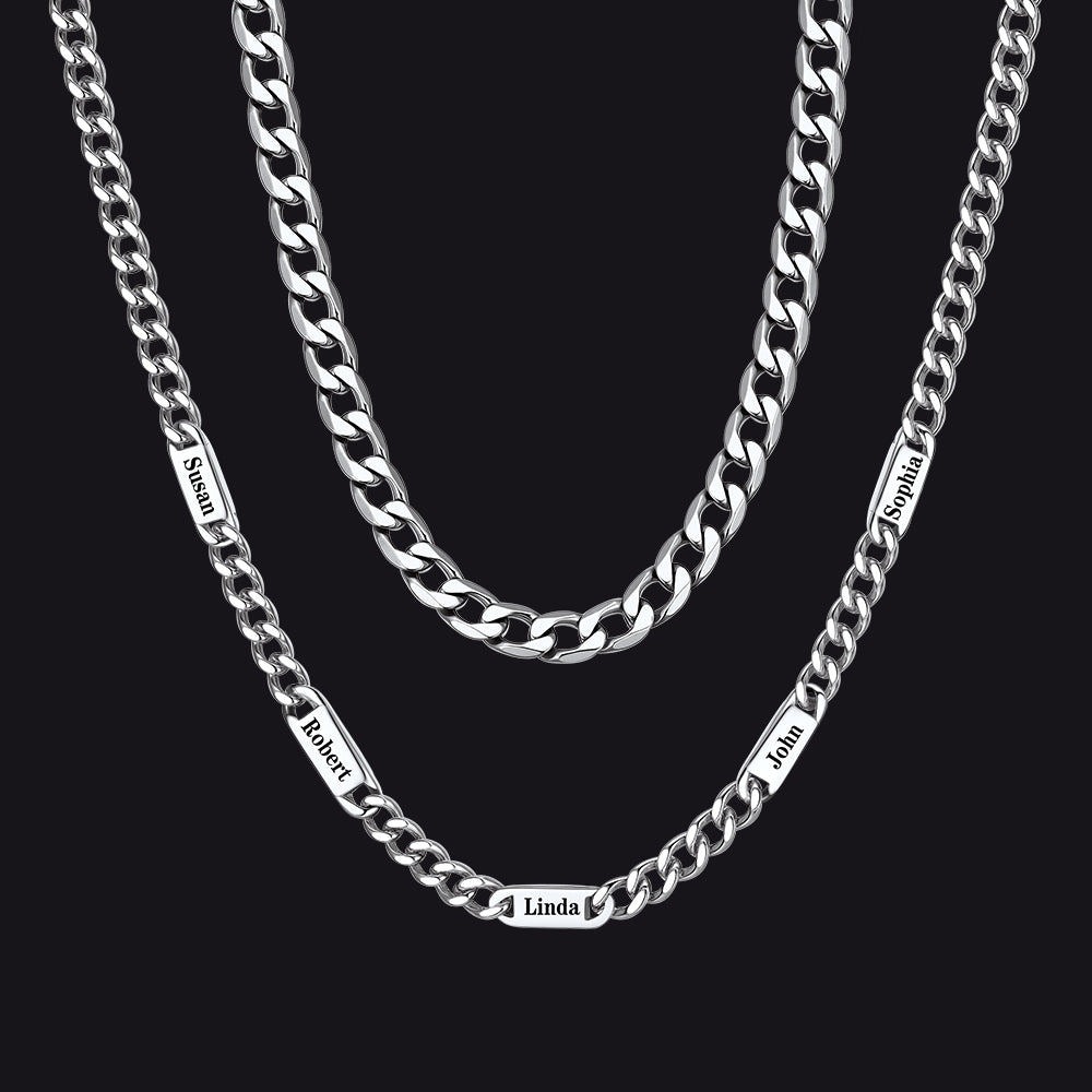 5mm Width Engraved Name Cuban Chain & 6mm Cuban Chain Set for Men