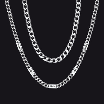 5mm Width Engraved Name Cuban Chain & 6mm Cuban Chain Set for Men