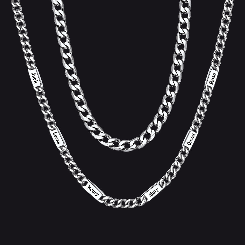 5mm Width Engraved Name Cuban Chain & 6mm Cuban Chain Set for Men