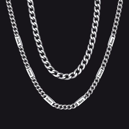 5mm Width Engraved Name Cuban Chain & 6mm Cuban Chain Set for Men