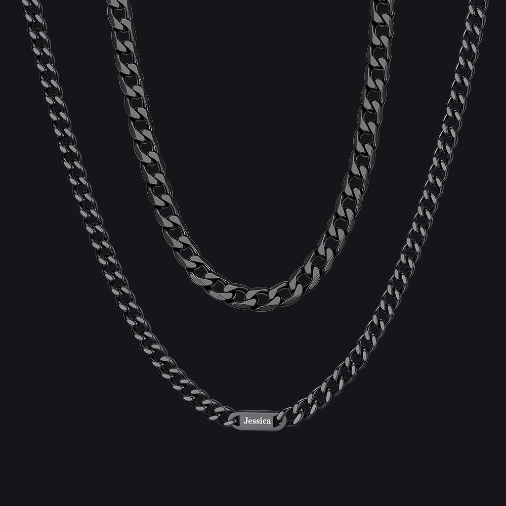 5mm Width Engraved Name Cuban Chain & 6mm Cuban Chain Set for Men