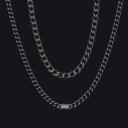 5mm Width Engraved Name Cuban Chain & 6mm Cuban Chain Set for Men