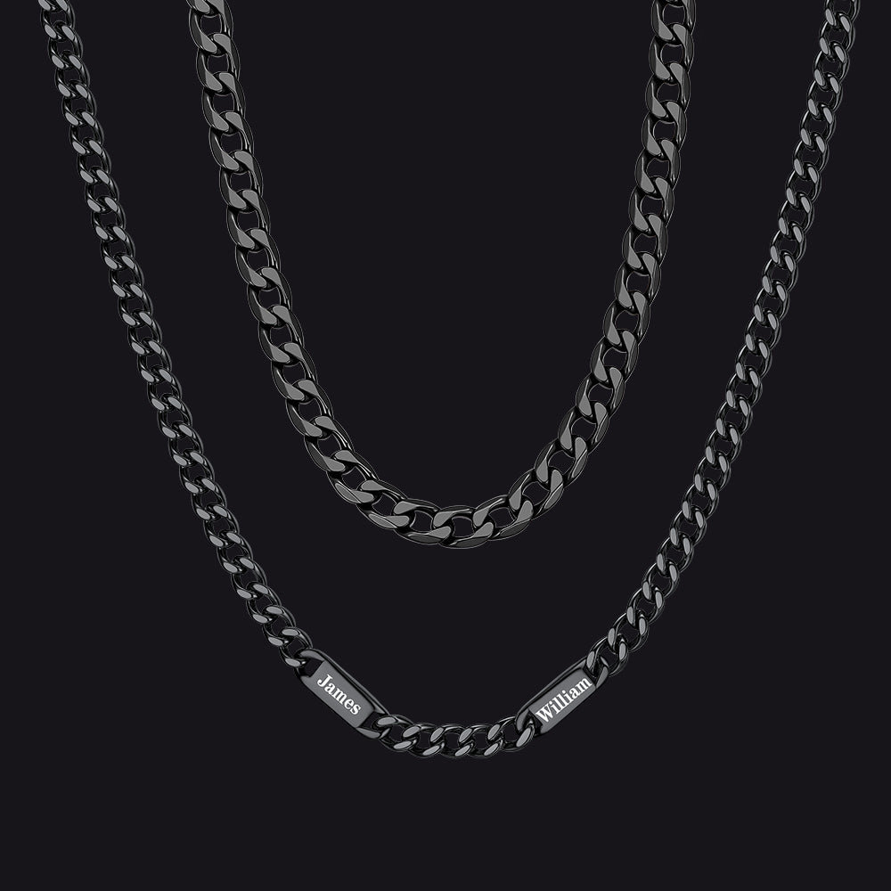 5mm Width Engraved Name Cuban Chain & 6mm Cuban Chain Set for Men