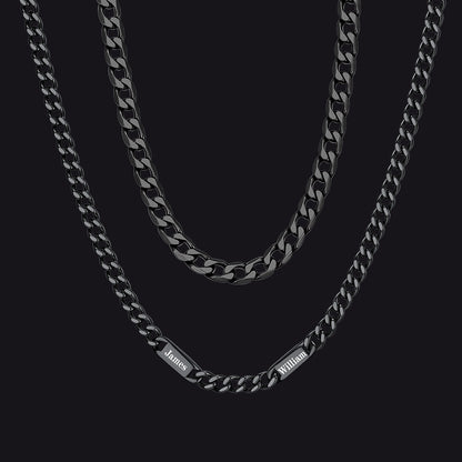 5mm Width Engraved Name Cuban Chain & 6mm Cuban Chain Set for Men
