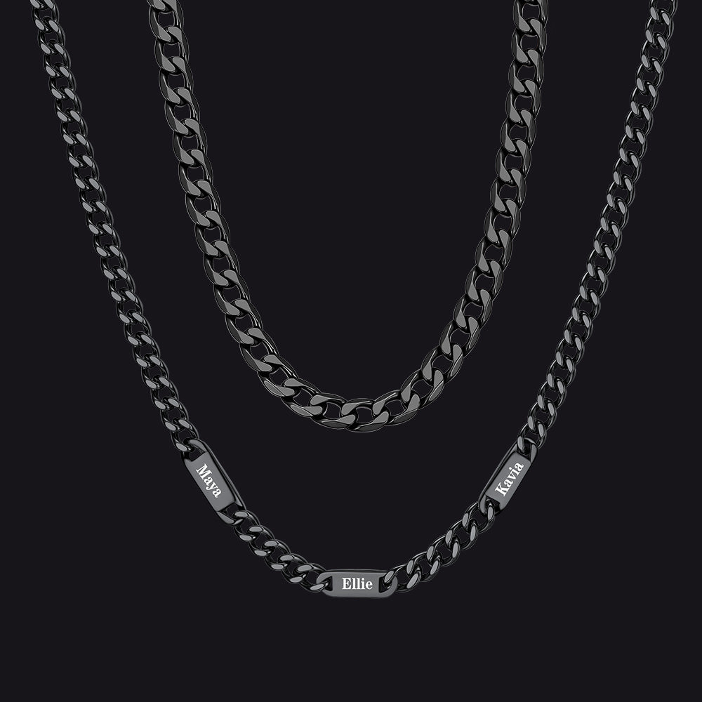 5mm Width Engraved Name Cuban Chain & 6mm Cuban Chain Set for Men