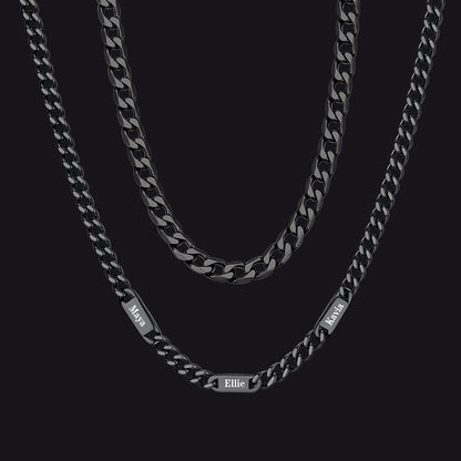 5mm Width Engraved Name Cuban Chain & 6mm Cuban Chain Set for Men