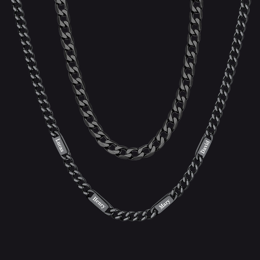 5mm Width Engraved Name Cuban Chain & 6mm Cuban Chain Set for Men