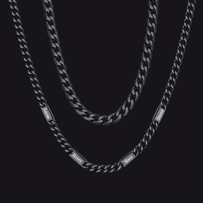 5mm Width Engraved Name Cuban Chain & 6mm Cuban Chain Set for Men