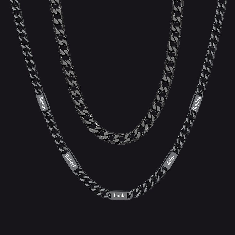 5mm Width Engraved Name Cuban Chain & 6mm Cuban Chain Set for Men