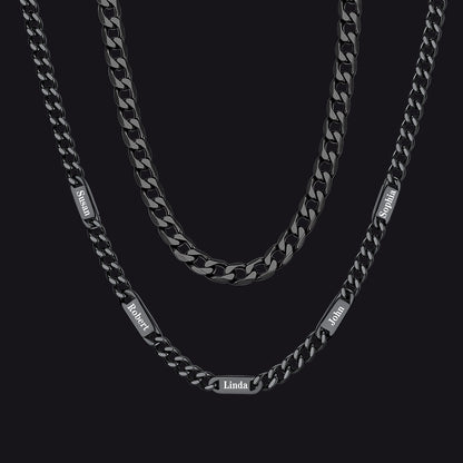 5mm Width Engraved Name Cuban Chain & 6mm Cuban Chain Set for Men