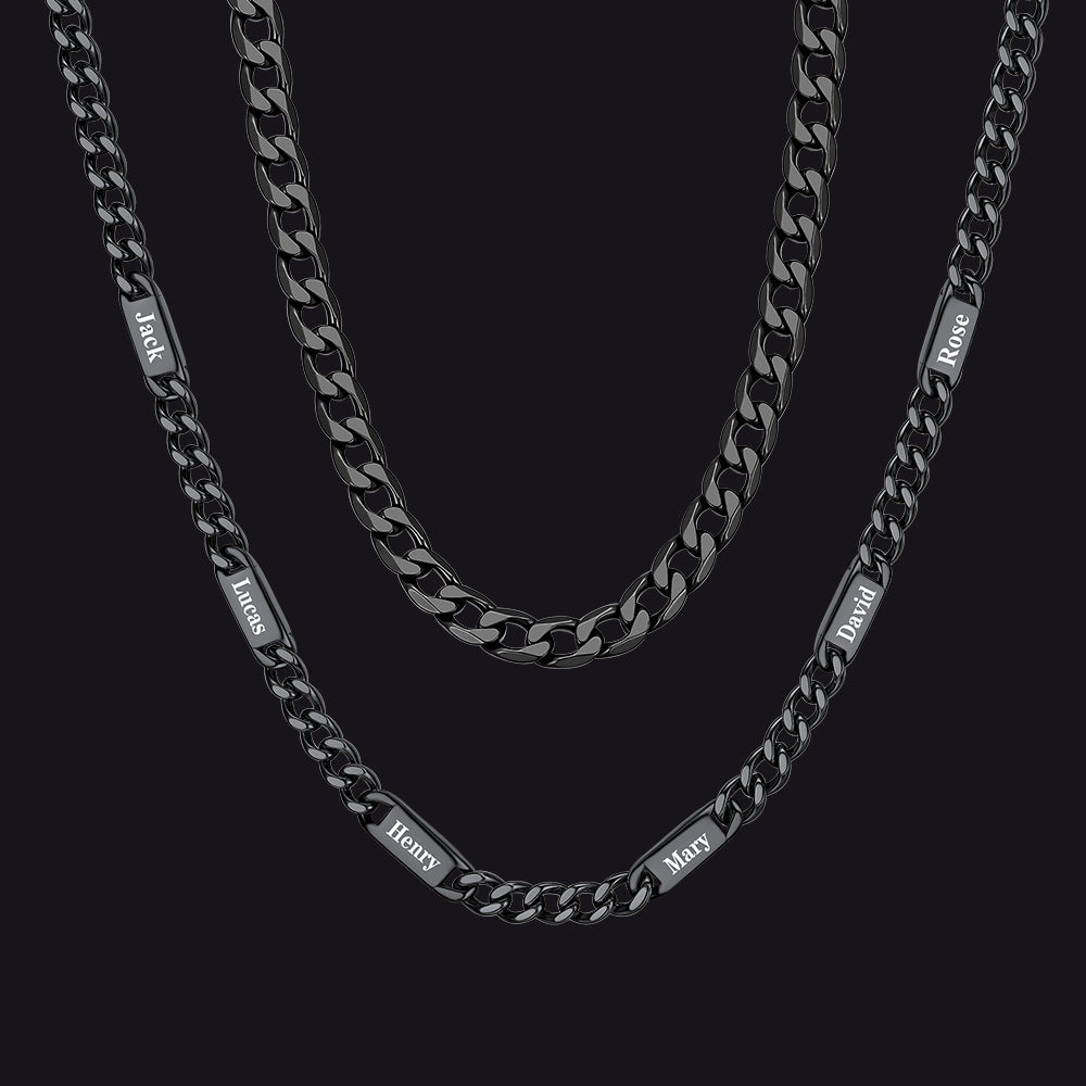 5mm Width Engraved Name Cuban Chain & 6mm Cuban Chain Set for Men