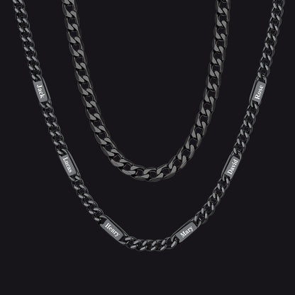 5mm Width Engraved Name Cuban Chain & 6mm Cuban Chain Set for Men
