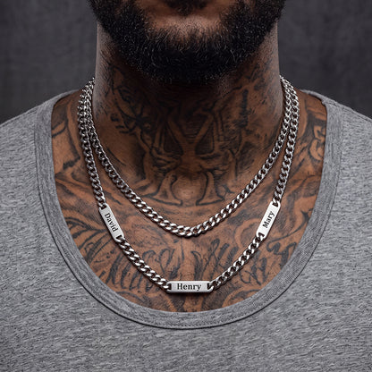 5mm Width Engraved Name Cuban Chain & 6mm Cuban Chain Set for Men