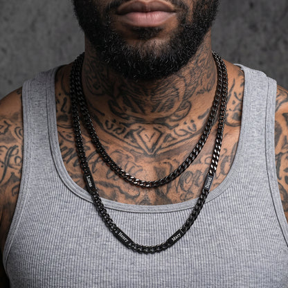 5mm Width Engraved Name Cuban Chain & 6mm Cuban Chain Set for Men