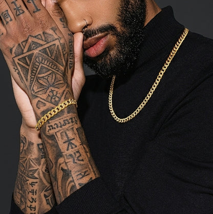 6MM Two-Tone Cuban Chain Necklace & Bracelet Bundle for Men