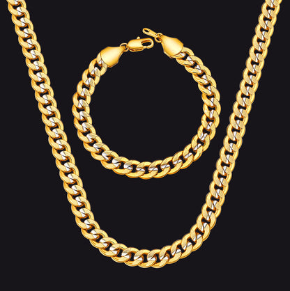 6MM Two-Tone Cuban Chain Necklace & Bracelet Bundle for Men