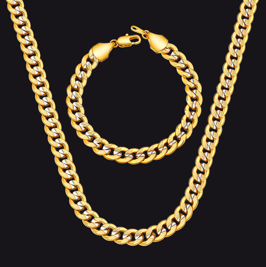 6MM Two-Tone Cuban Chain Necklace & Bracelet Bundle for Menimg