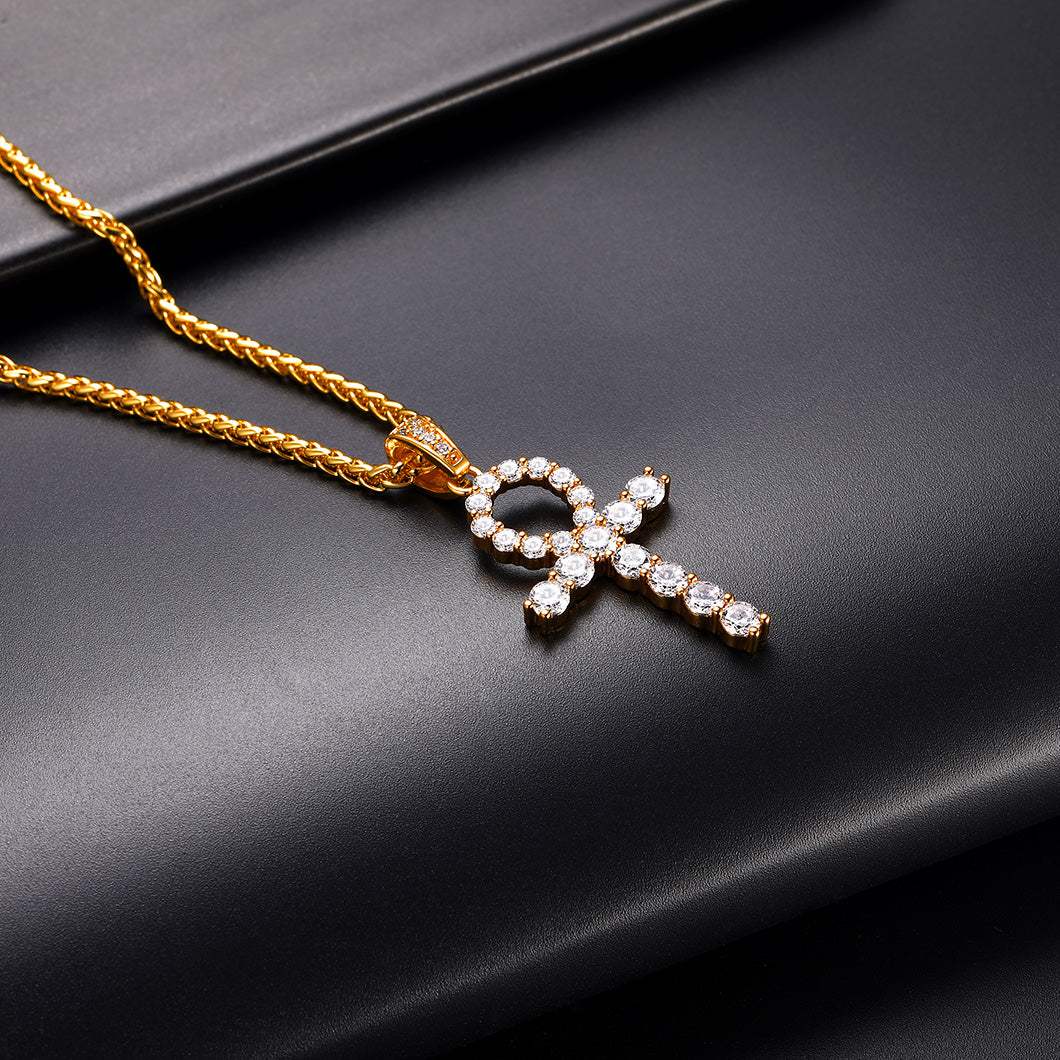 Ankh Cross Necklace with Zirconia for Men
