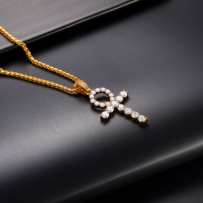 Ankh Cross Necklace with Zirconia for Men