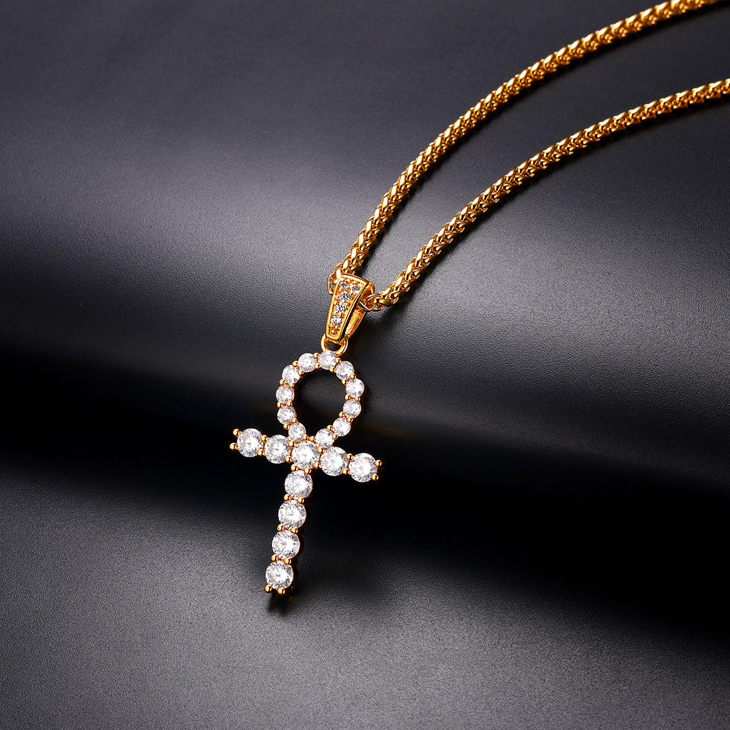 Ankh Cross Necklace with Zirconia for Men
