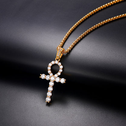 Ankh Cross Necklace with Zirconia for Men