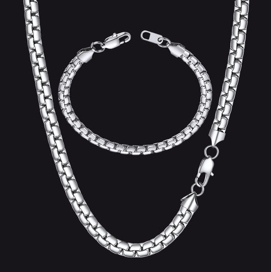 6mm Flat Box Chain & Bracelet Bundle Set for Father Men Giftimg