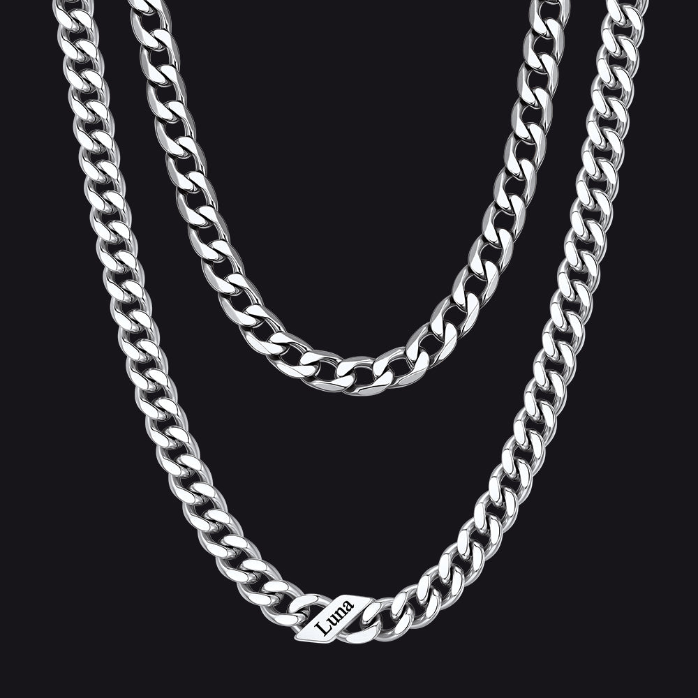 7mm Width Custom Name Cuban Chain & 6mm Cuban Chain Set for Men