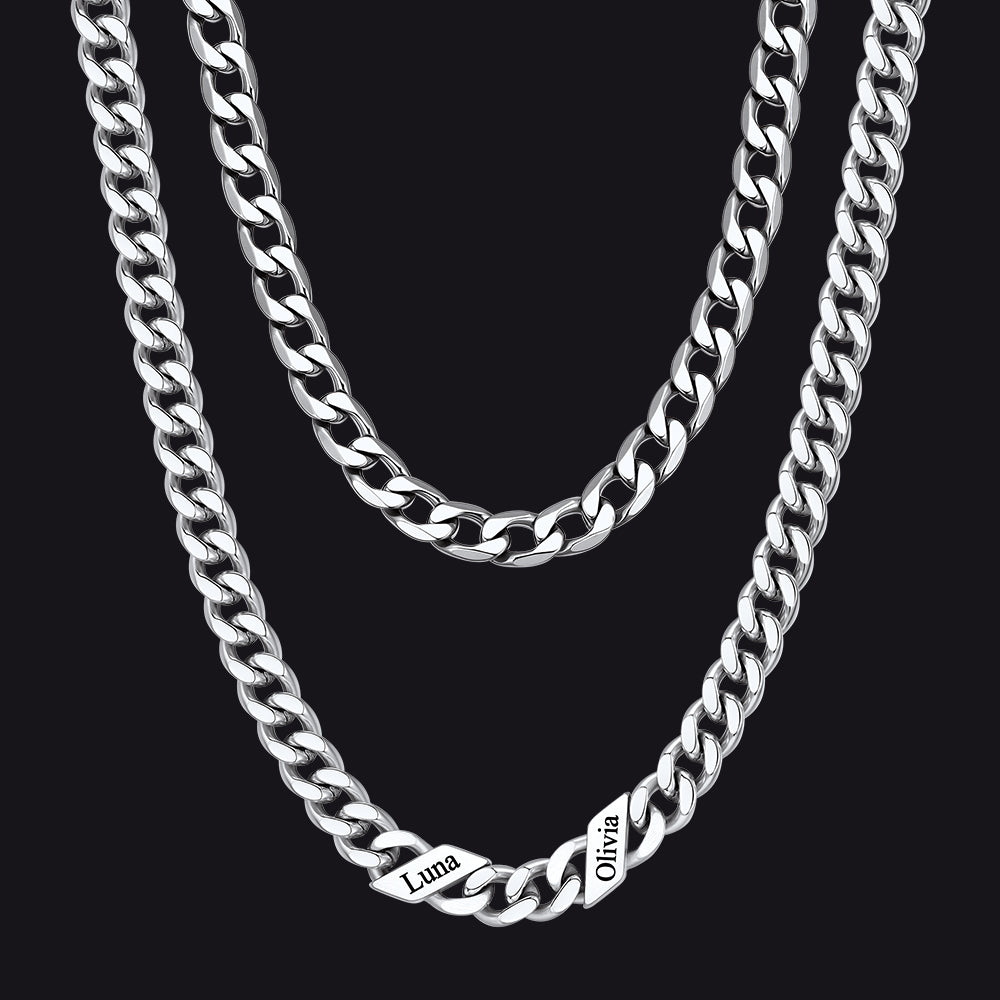 7mm Width Custom Name Cuban Chain & 6mm Cuban Chain Set for Men