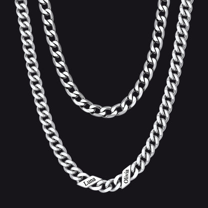 7mm Width Custom Name Cuban Chain & 6mm Cuban Chain Set for Men