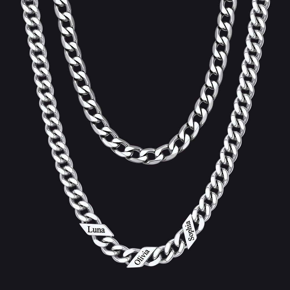 7mm Width Custom Name Cuban Chain & 6mm Cuban Chain Set for Men