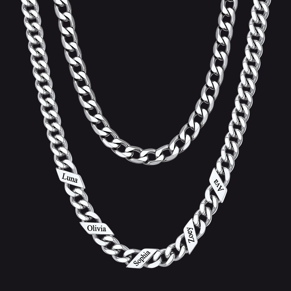 7mm Width Custom Name Cuban Chain & 6mm Cuban Chain Set for Men