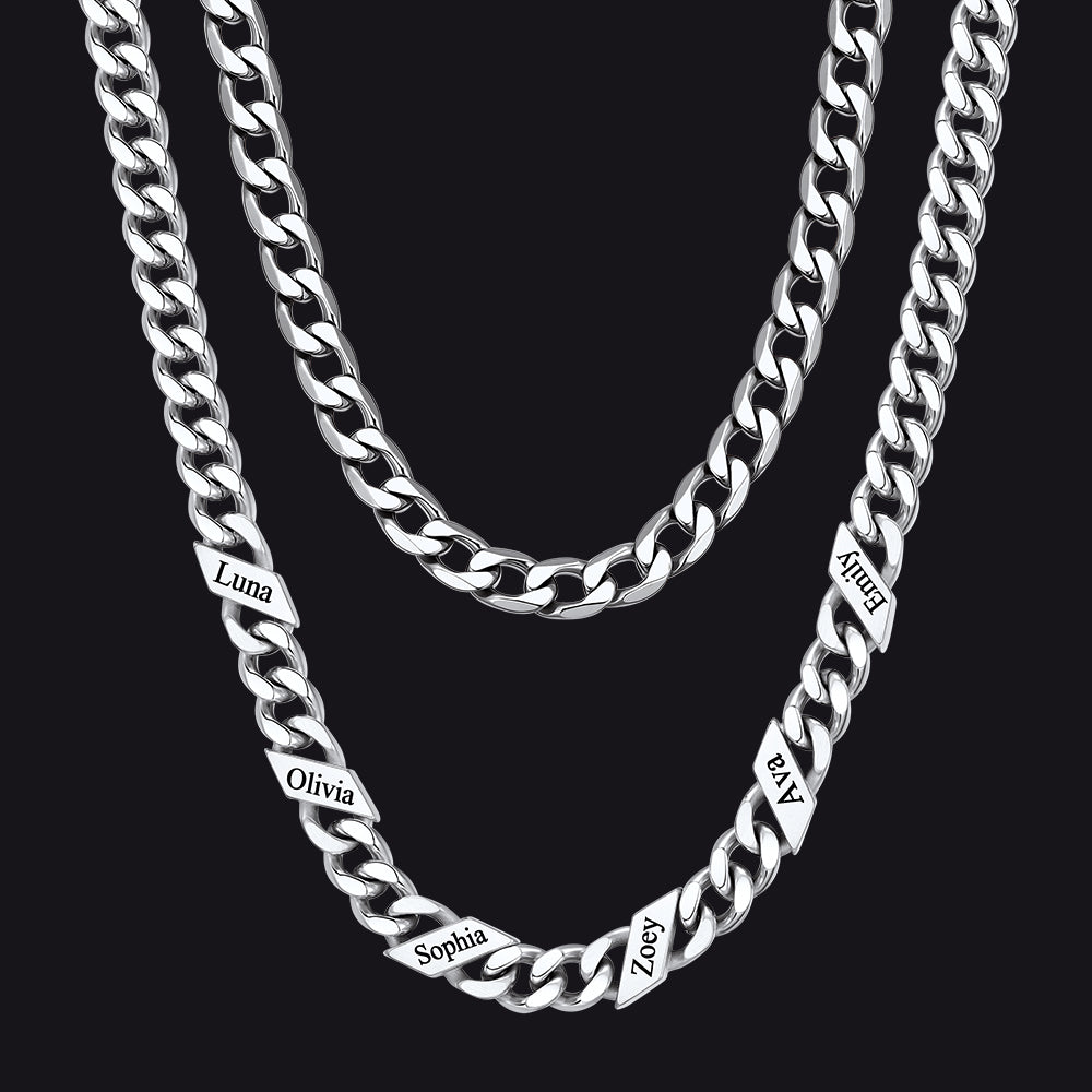 7mm Width Custom Name Cuban Chain & 6mm Cuban Chain Set for Men
