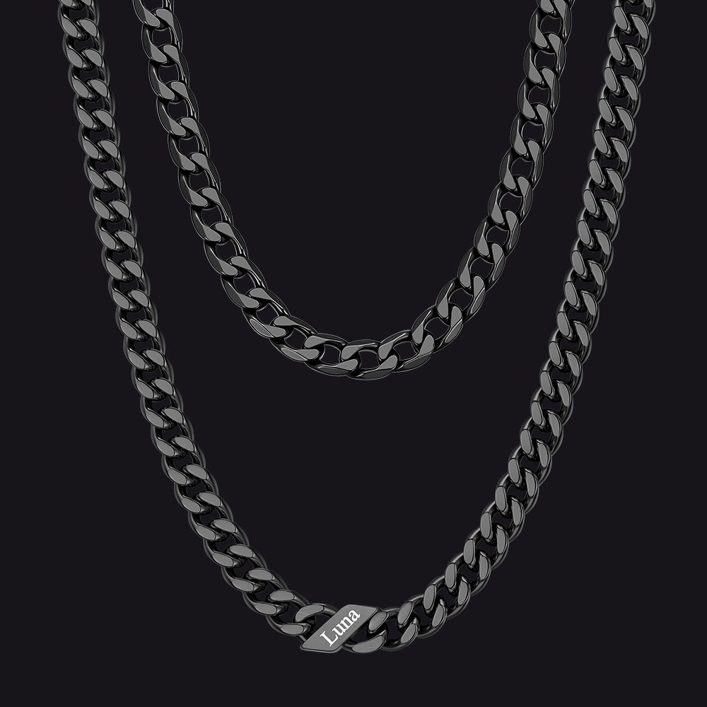 7mm Width Custom Name Cuban Chain & 6mm Cuban Chain Set for Men