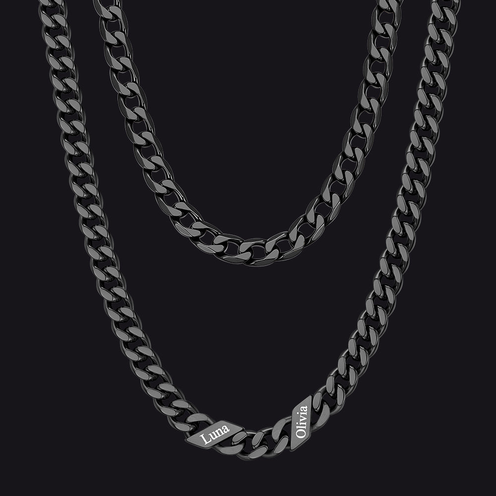 7mm Width Custom Name Cuban Chain & 6mm Cuban Chain Set for Men