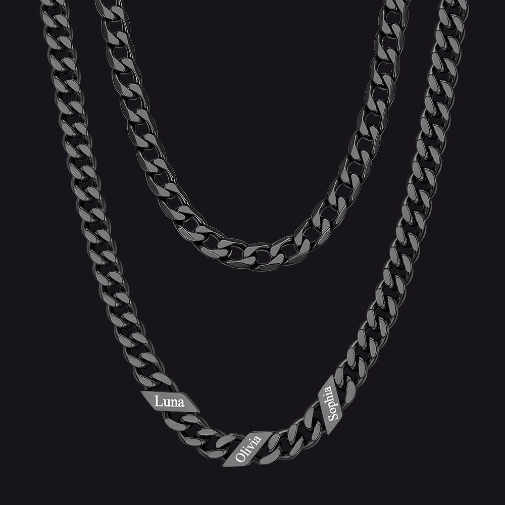 7mm Width Custom Name Cuban Chain & 6mm Cuban Chain Set for Men
