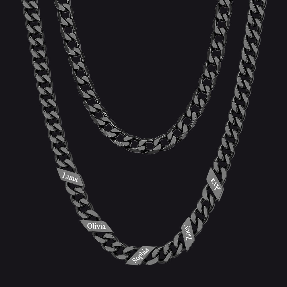7mm Width Custom Name Cuban Chain & 6mm Cuban Chain Set for Men