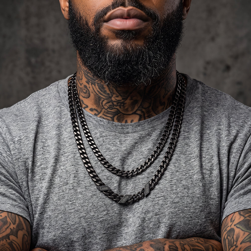 7mm Width Custom Name Cuban Chain & 6mm Cuban Chain Set for Men